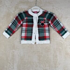 Disney Minnie Mouse Toddler Girls 2T Plaid Button Front Holiday Cardigan Sweater